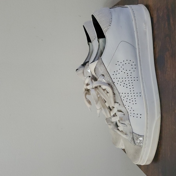 P448 White Leather And Suede Sneakers Womens Size 39 Calf Hair - Picture 4 of 14